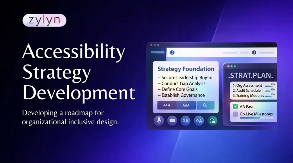 visual representation of Accessibility Strategy Development on blue and purple background
